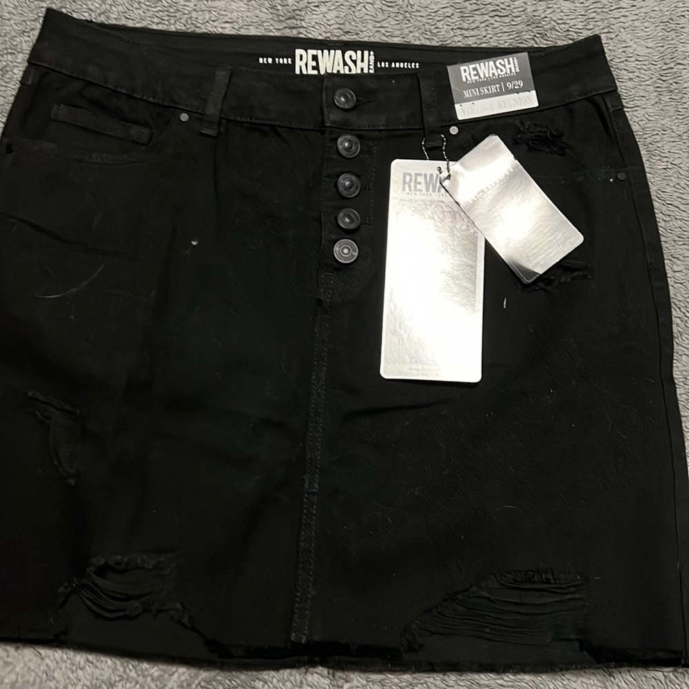 Rewash Black Distressed Mini Skirt